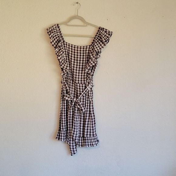 topshop brown gingham ruffle mini dress Brown Gingham Cami Babydoll Dress - Mini Dress
